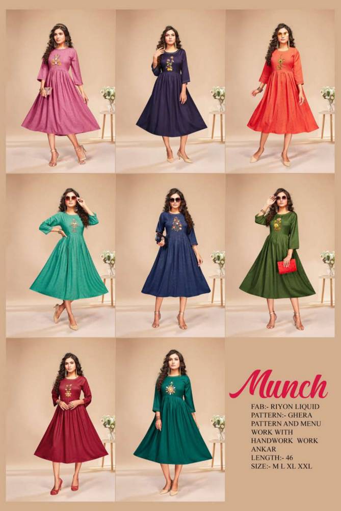 Munch Dee Cee New Exclusive Wear Rayon Designer Fancy Kurtis Collection